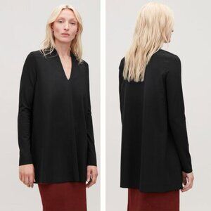 COS V-Neck Jersey Top with Draped Neck Size Small Black